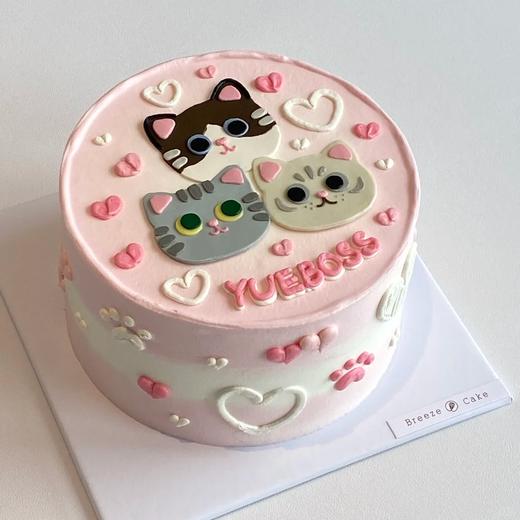 三只小猫小动物卡通手绘蛋糕-低糖处理无添加 商品图2