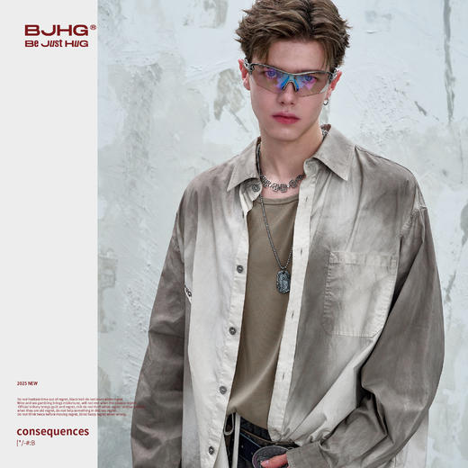 BJHG不计后果 美式复古衬衫男款秋季水洗做旧街头纯棉衬衣外套女 商品图2