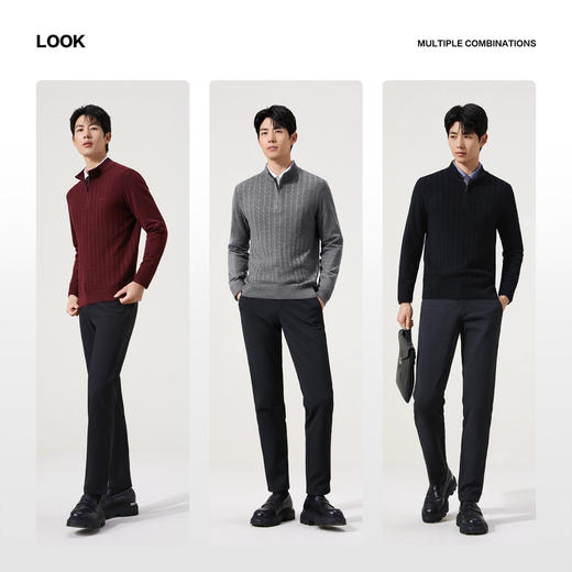 【含羊毛/可机洗/抗静电】柒牌男装秋季新品半开衫立领套头薄毛衫129Y70560 商品图2