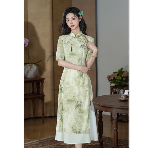 GX改良民族风长款奥黛旗袍裙2025夏新款日常可穿宽松遮肉旗袍 商品图0