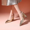 SR291头层牛皮！金色银色高跟鞋女2025新款尖头水钻粗跟后绊带包头凉鞋 商品缩略图3