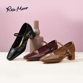 Reemoor 睿慕秋季新款复古风羊皮一字带玛丽珍R2V564