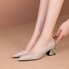 【预售5天】尖头舒适真皮水钻金属粗跟白色单鞋浅口简约配裙子女鞋XME&W9200 商品缩略图1