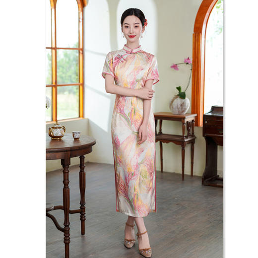 GX复古中国风传统中式长款短袖旗袍2025夏季新款改良修身显瘦旗袍裙 商品图0