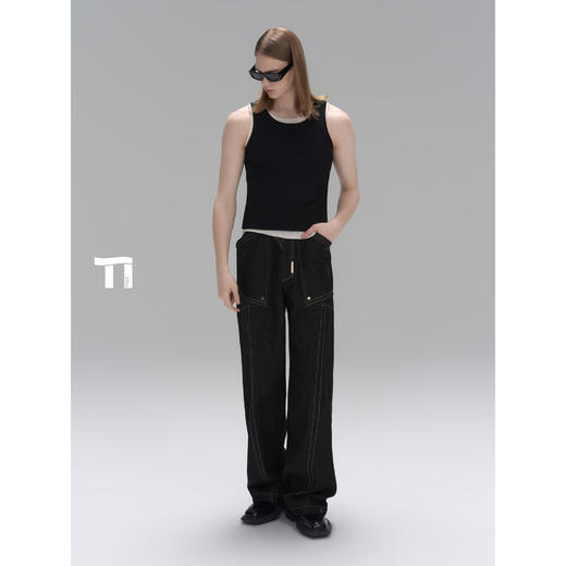 启世录TIWILLTANG“明爵衍际”3.0烟灰明线牛仔直筒长裤男 商品图3