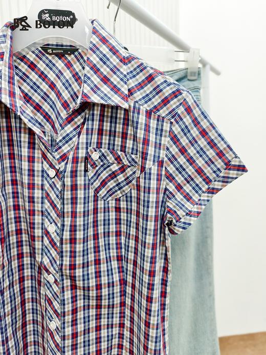 【第2件半价！尾货清仓不退换】波顿女士全棉修身红蓝格短袖衬衫休闲百搭LS376 商品图2