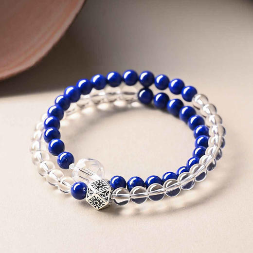 天然青金石白水晶双圈叠戴手串6mm 商品图0