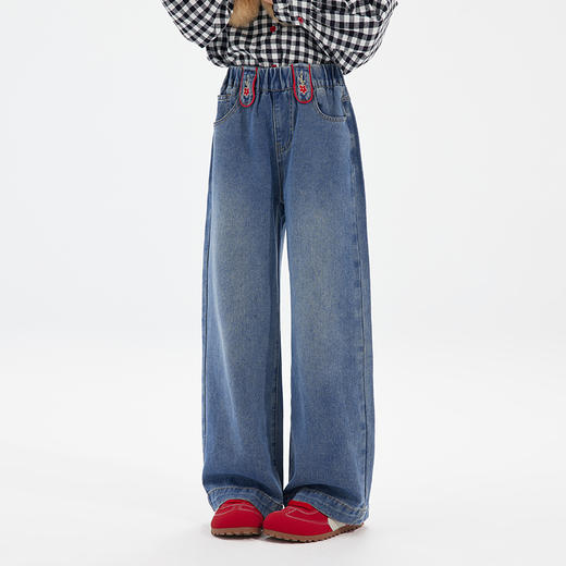 【小花刺绣直筒裤】植木童装2025秋季新款女童直筒阔腿裤牛仔裤 商品图1