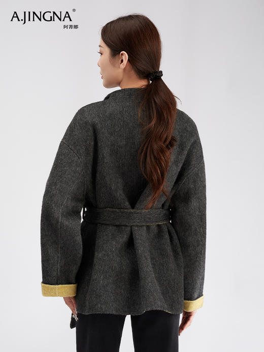 【商城同款】阿菁娜韩系休闲围裹高领撞色双面桑蚕丝绵羊毛大衣F30D211095 商品图3