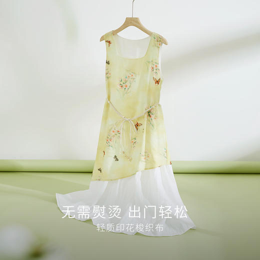 【周末秒杀】熙世界「碟恋花」轻国风假两件印花方领背心连衣裙女2025夏季新款 商品图4