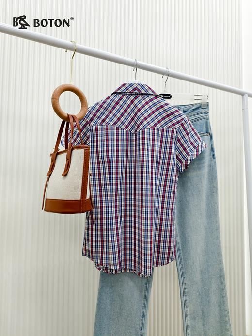【第2件半价！尾货清仓不退换】波顿女士全棉修身红蓝格短袖衬衫休闲百搭LS376 商品图3