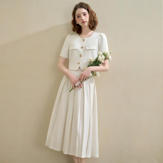 西遇气质小香风通勤套装女秋季圆领外套搭百褶裙两件套V2551104 商品图3