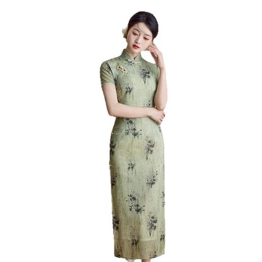 GX复古国风水晶网长款短袖旗袍2025夏新款年轻女士修身显瘦日常旗袍 商品图4