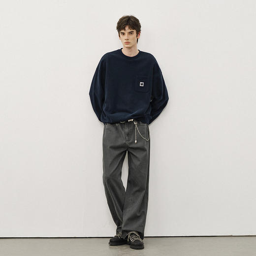 714street国潮宽松落肩口袋抓绒卫衣男2025秋冬新款情侣装长袖T恤 商品图3