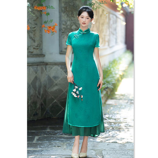 GX复古民族风阳离子剪花长款奥黛旗袍2025夏新款新中式日常可穿奥黛 商品图0