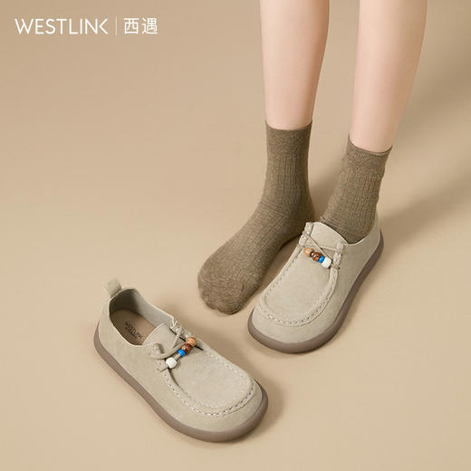 西遇全包勃肯鞋女新款秋季超火串珠复古袋鼠鞋系带豆豆单鞋K1656920 商品图2