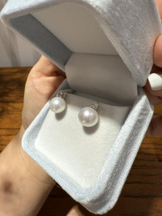 84-7 统货/直发 王妃款珍珠耳钉 纯银高碳钻  9-10mm极光近正圆 爱迪生珍珠 耳钉 商品图4