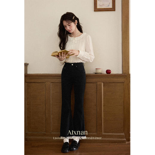 鹿向南「塞纳左岸」蕾丝黑色牛仔裤秋季新款百搭休闲通勤长裤女士 商品图3