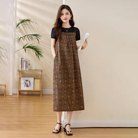 印花吊带连衣裙套装，新中式国风T恤穿搭上衣两件套HR-1020