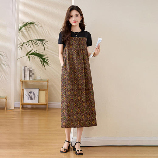 印花吊带连衣裙套装，新中式国风T恤穿搭上衣两件套HR-1020 商品图0