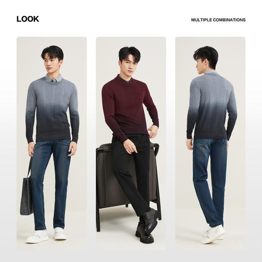 【国风吊染/假两件】柒牌男装秋季新品抗静电可机洗弹力翻领毛衫129Y70530 商品图2