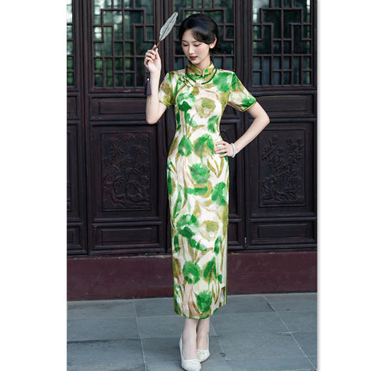 GX老上海复古中国风长款剪花旗袍2025夏季新款大码旗袍裙 商品图3
