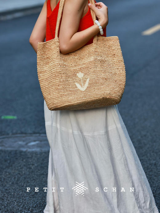 PETIT SCHAN小闪 CLO#879 A late bloomer 晚开的花 纯亚麻手绣薰衣草松紧腰茧型半裙 商品图1