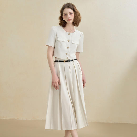 西遇气质小香风通勤套装女秋季圆领外套搭百褶裙两件套V2551104 商品图1