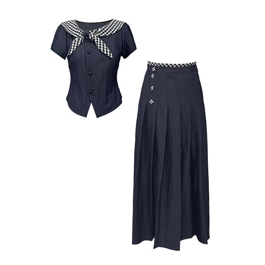 裁缝学苑AH44新款法式学院风短袖半身裙套装纸样女装样板 商品图4