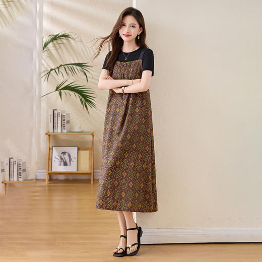 印花吊带连衣裙套装，新中式国风T恤穿搭上衣两件套HR-1020 商品图3