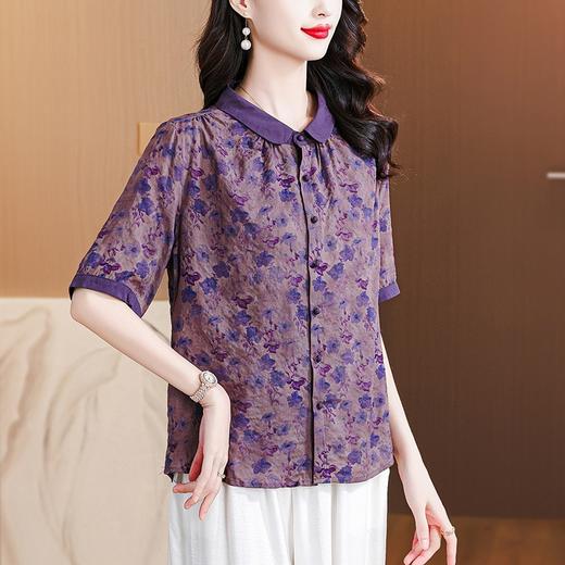 A32044高品质宽松遮肚显瘦中年妈妈碎花复古大码衬衫夏新款上衣减龄衬衣 商品图2