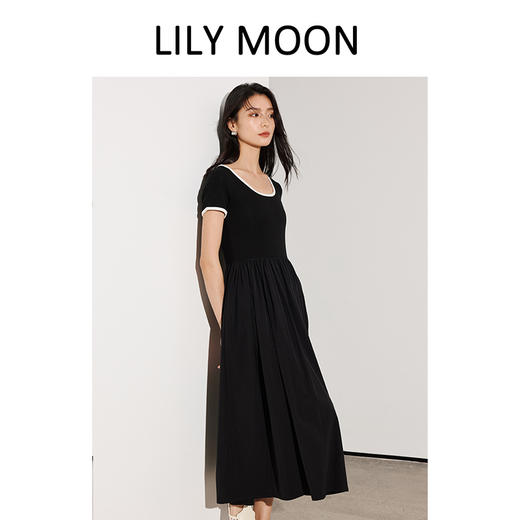 LILYMOON【天丝 方领小黑裙】极简小黑裙法式气质优雅羊毛撞色领纯色 商品图3