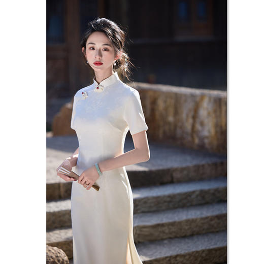 GX素雅中式长款短袖旗袍2025夏季新款复古中国风年轻女士气质旗袍裙 商品图3