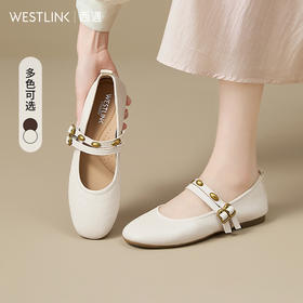 【限时秒杀】西遇平底玛丽珍鞋女新款秋季法式复古小金豆方头浅口软底单鞋V1656929
