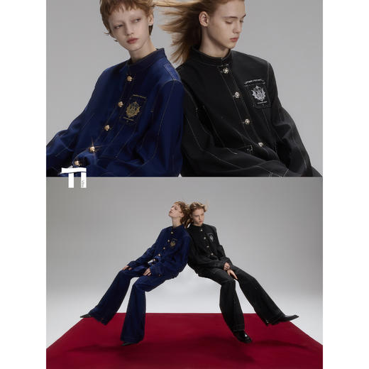 启世录TIWILLTANG“暗夜绅爵”先锋错位立领徽章刺绣夹克长裤套装 商品图2