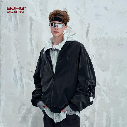 BJHG不计后果美式飞行夹克男款秋季休闲宽松纯色雾面皮情侣外套女 商品图3