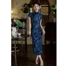 GX弹力植绒长款短袖旗袍2025夏季新款复古国风气质旗袍裙