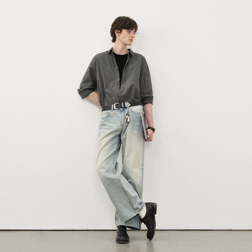 714street日系休闲水洗做旧长袖衬衫男2025春季新款宽松落肩外套 商品图3