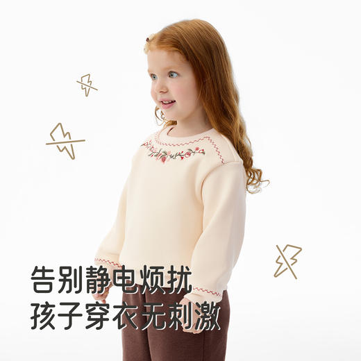 【商场同款】英氏女童纯棉卫衣秋冬新款绣花宽松圆领套头儿童上衣 商品图2