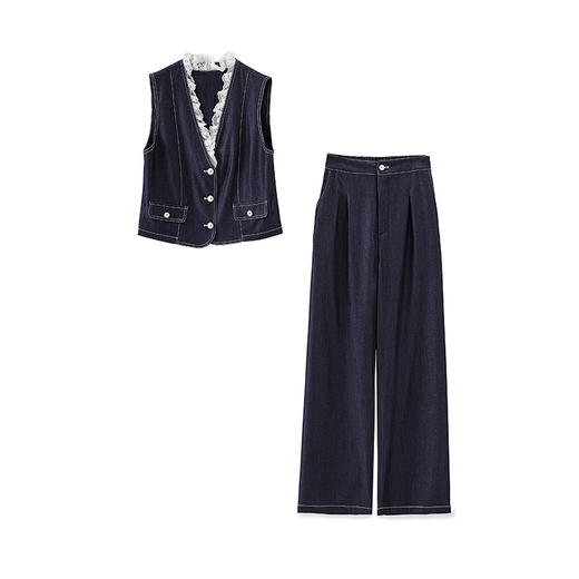 「高货wl」全新升级【铂金会员367/天猫489/差价122】(99513)洛诗琳时尚老钱风无袖马甲上衣休闲通勤阔腿裤两件套女 商品图3