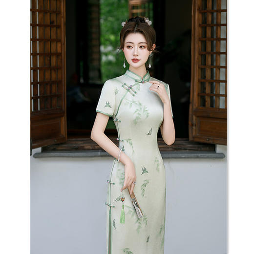GX老上海复古国风长款旗袍2025夏季新款素雅中式港风旗袍 商品图3