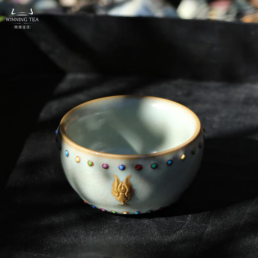 问鼎汝瓷鼎峰系列天青蛇首七宝战鼓杯（描金） 商品图3