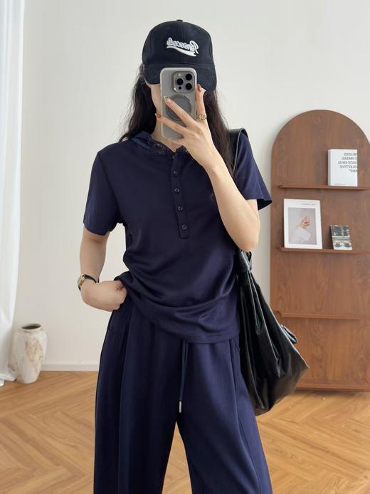 舒适蕾丝连帽T+阔腿直筒显瘦套装 商品图6