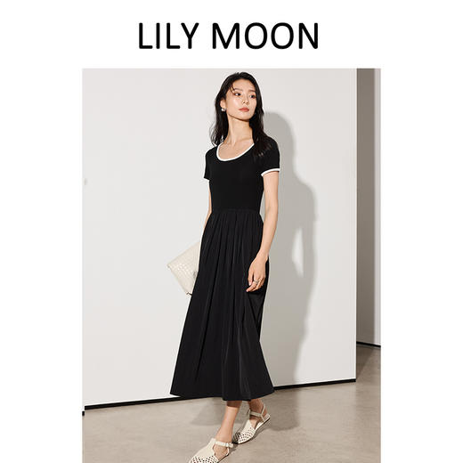 LILYMOON【天丝 方领小黑裙】极简小黑裙法式气质优雅羊毛撞色领纯色 商品图2