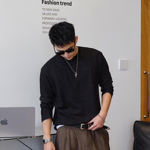 徐太浪肌理纹黑色圆领卫衣男2025新款秋季美式潮牌休闲男士上衣服 商品图0