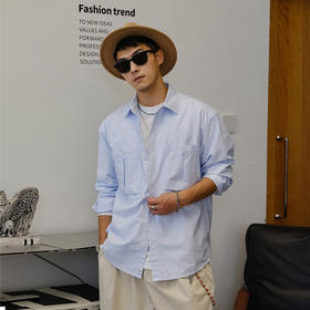 徐太浪170g竖条纹长袖衬衫男高级感痞帅2025新款秋季大码纯棉衬衣