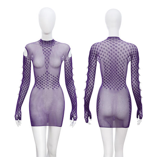 霏慕 高智感珍珠饰半高领包臀连身网衣7532 性感情趣内衣诱人制服 商品图12