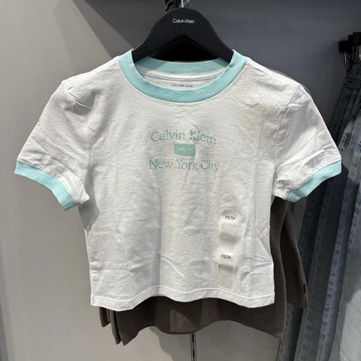 Calvin Klein Jeans/CK 女士夏季纯棉露脐短款休闲圆领短袖T恤 商品图2