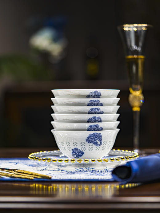 富玉陶瓷景德镇釉下彩百财饭碗家用高颜值玲珑乔迁之喜入宅搬家礼物餐具 商品图4