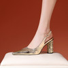 SR291头层牛皮！金色银色高跟鞋女2025新款尖头水钻粗跟后绊带包头凉鞋 商品缩略图2